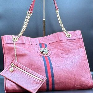 Gucci Red Rajah Tote with Gold Accents